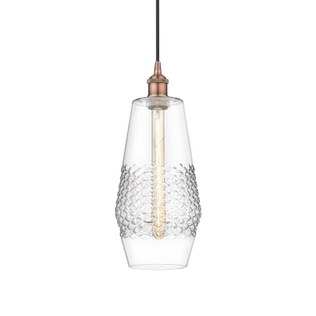 A large image of the Innovations Lighting 616-1P-17-7 Windham Pendant Antique Copper / Clear