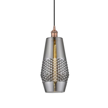 A large image of the Innovations Lighting 616-1P-17-7 Windham Pendant Antique Copper / Smoked