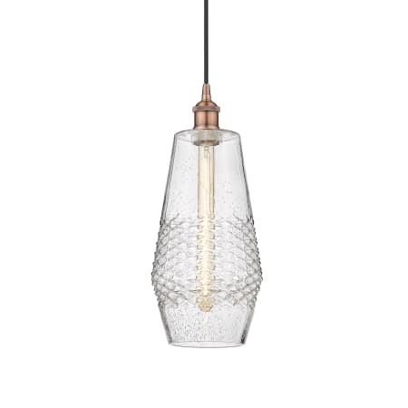 A large image of the Innovations Lighting 616-1P-17-7 Windham Pendant Antique Copper / Seedy