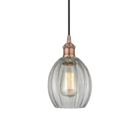 A large image of the Innovations Lighting 616-1P-11-6 Eaton Pendant Antique Copper / Clear