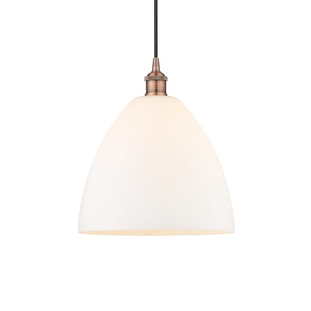 A large image of the Innovations Lighting 616-1P-14-12 Edison Dome Pendant Antique Copper / Matte White