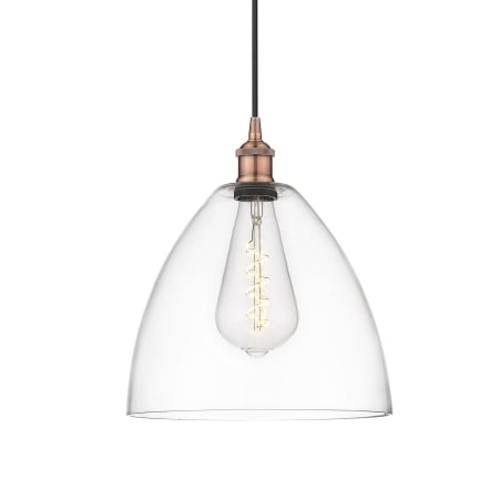 A large image of the Innovations Lighting 616-1P-14-12 Edison Dome Pendant Antique Copper / Clear