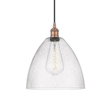 A large image of the Innovations Lighting 616-1P-14-12 Edison Dome Pendant Antique Copper / Seedy