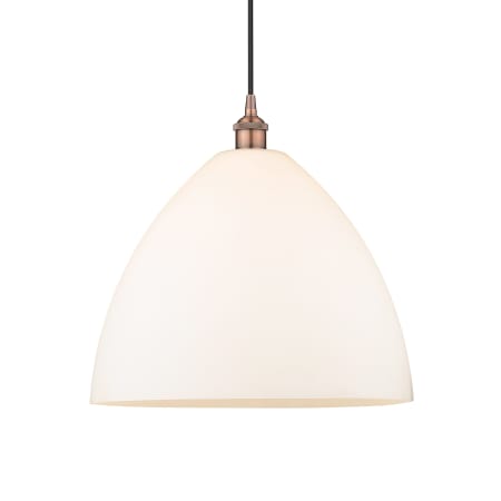 A large image of the Innovations Lighting 616-1P-18-16 Edison Dome Pendant Antique Copper / Matte White