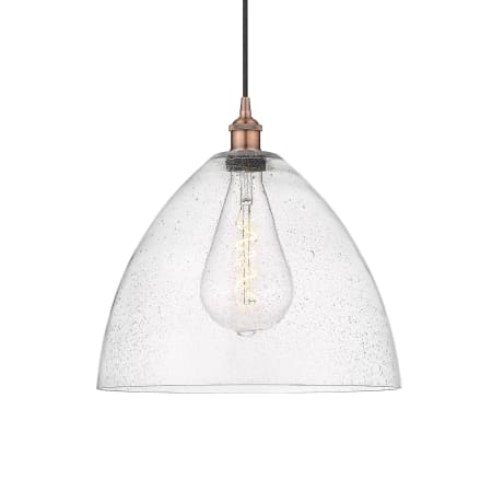 A large image of the Innovations Lighting 616-1P-18-16 Edison Dome Pendant Antique Copper / Seedy