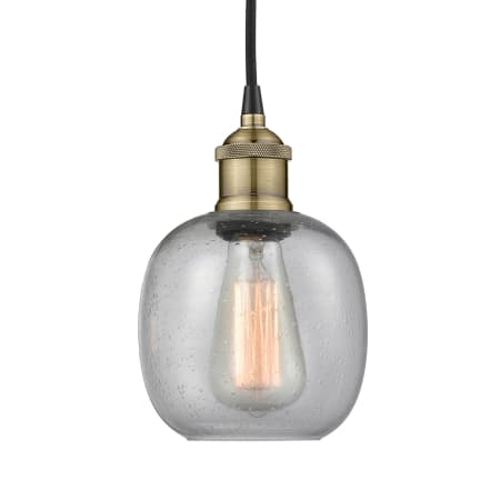 A large image of the Innovations Lighting 616-1P-10-6 Belfast Pendant Black Antique Brass / Seedy