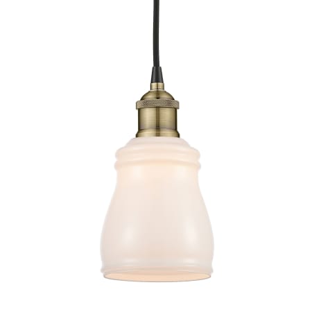 A large image of the Innovations Lighting 616-1P-10-5 Ellery Pendant Black Antique Brass / White
