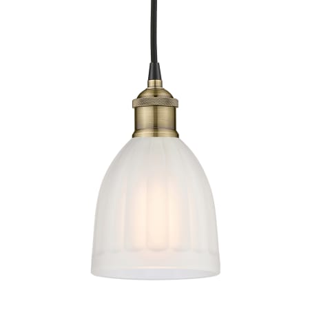 A large image of the Innovations Lighting 616-1P-10-6 Brookfield Pendant Black Antique Brass / White