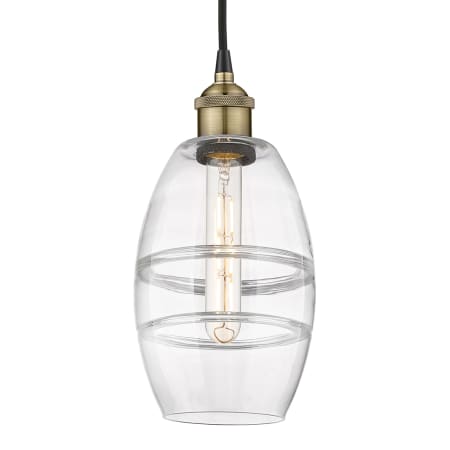 A large image of the Innovations Lighting 616-1P 8 6 Vaz Pendant Black Antique Brass / Clear