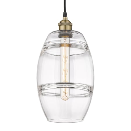 A large image of the Innovations Lighting 616-1P 10 8 Vaz Pendant Black Antique Brass / Clear