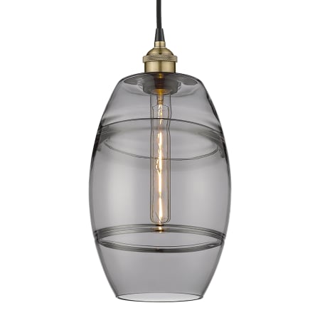 A large image of the Innovations Lighting 616-1P 10 8 Vaz Pendant Black Antique Brass / Light Smoke