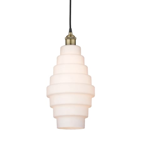 A large image of the Innovations Lighting 616-1P-18-8 Cascade Pendant Black Antique Brass / White