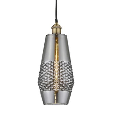 A large image of the Innovations Lighting 616-1P-17-7 Windham Pendant Black Antique Brass / Smoked