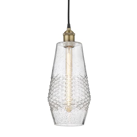 A large image of the Innovations Lighting 616-1P-17-7 Windham Pendant Black Antique Brass / Seedy