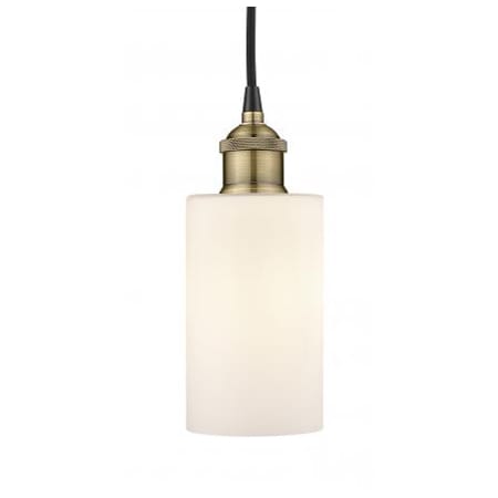 A large image of the Innovations Lighting 616-1P-10-4 Clymer Pendant Black Antique Brass / Matte White