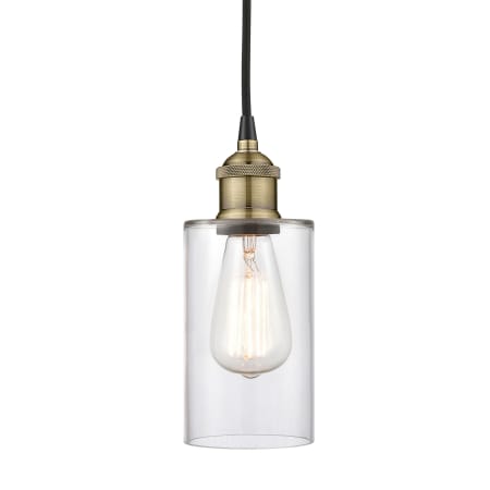 A large image of the Innovations Lighting 616-1P-10-4 Clymer Pendant Black Antique Brass / Clear