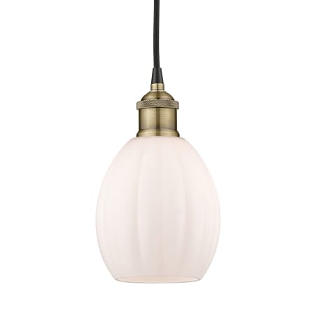 A large image of the Innovations Lighting 616-1P-11-6 Eaton Pendant Black Antique Brass / Matte White