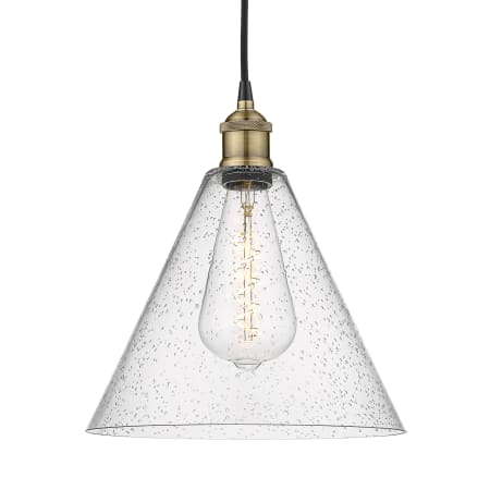 A large image of the Innovations Lighting 616-1P-14-12 Edison Glass Cone Pendant Black Antique Brass / Seedy