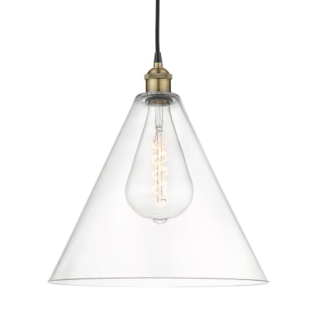 A large image of the Innovations Lighting 616-1P-18-16 Edison Cone Pendant Black Antique Brass / Clear