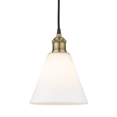 A large image of the Innovations Lighting 616-1P-11-8 Berkshire Pendant Black Antique Brass / Matte White