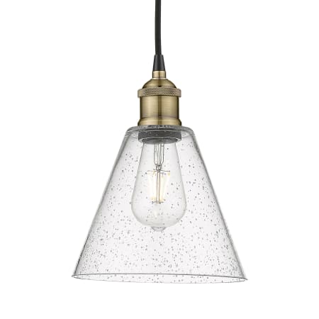 A large image of the Innovations Lighting 616-1P-11-8 Berkshire Pendant Black Antique Brass / Seedy