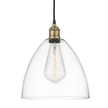 A large image of the Innovations Lighting 616-1P-14-12 Edison Dome Pendant Black Antique Brass / Clear