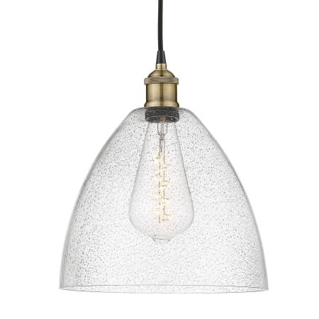 A large image of the Innovations Lighting 616-1P-14-12 Edison Dome Pendant Black Antique Brass / Seedy
