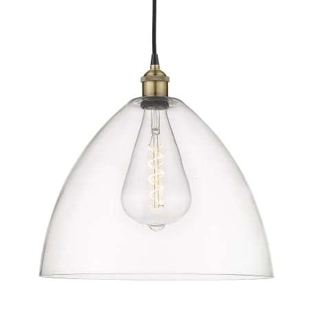 A large image of the Innovations Lighting 616-1P-18-16 Edison Dome Pendant Black Antique Brass / Clear