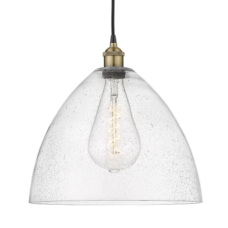 A large image of the Innovations Lighting 616-1P-18-16 Edison Dome Pendant Black Antique Brass / Seedy