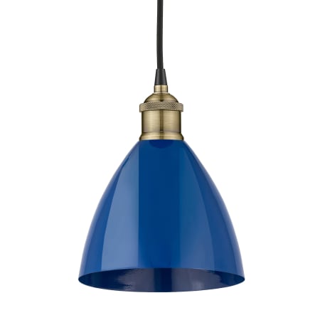 A large image of the Innovations Lighting 616-1P-11-8 Plymouth Dome Pendant Black Antique Brass / Blue