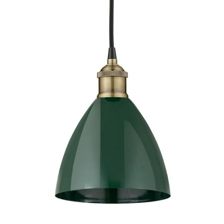 A large image of the Innovations Lighting 616-1P-11-8 Plymouth Dome Pendant Black Antique Brass / Green