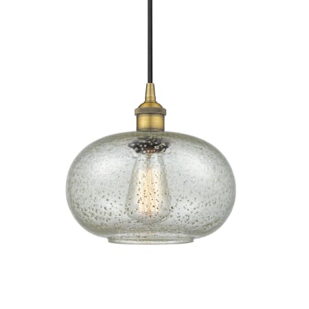 A large image of the Innovations Lighting 616-1P-11-10 Gorham Pendant Brushed Brass / Mica