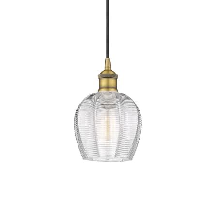 A large image of the Innovations Lighting 616-1P-10-6 Norfolk Pendant Brushed Brass / Clear