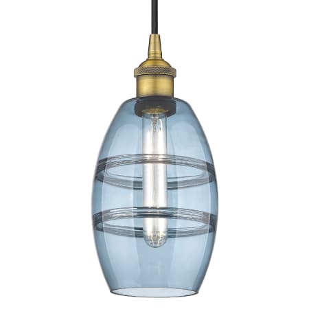 A large image of the Innovations Lighting 616-1P 8 6 Vaz Pendant Brushed Brass / Princess Blue