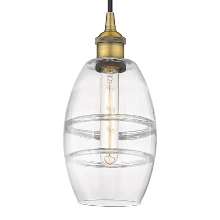 A large image of the Innovations Lighting 616-1P 8 6 Vaz Pendant Brushed Brass / Clear