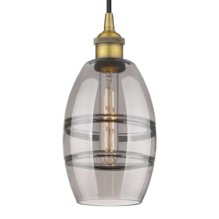 A large image of the Innovations Lighting 616-1P 8 6 Vaz Pendant Brushed Brass / Light Smoke