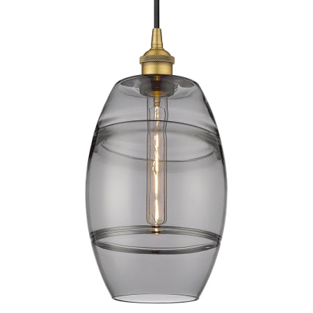 A large image of the Innovations Lighting 616-1P 10 8 Vaz Pendant Brushed Brass / Light Smoke