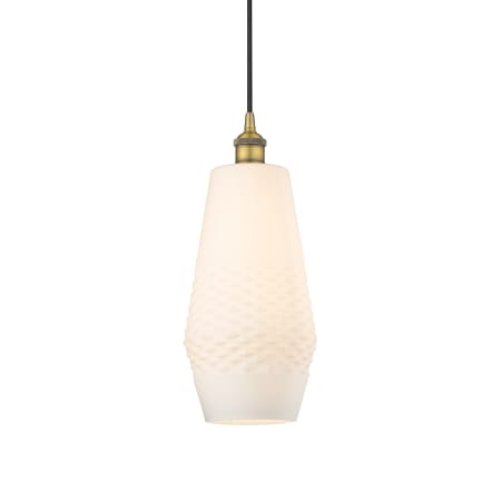 A large image of the Innovations Lighting 616-1P-17-7 Windham Pendant Brushed Brass / White