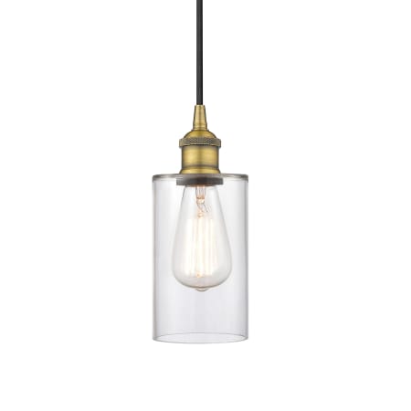 A large image of the Innovations Lighting 616-1P-10-4 Clymer Pendant Brushed Brass / Clear