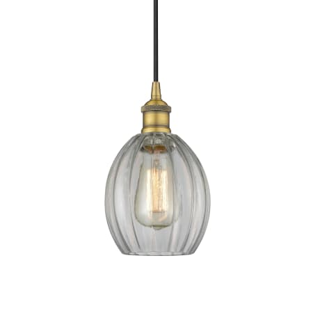 A large image of the Innovations Lighting 616-1P-11-6 Eaton Pendant Brushed Brass / Clear