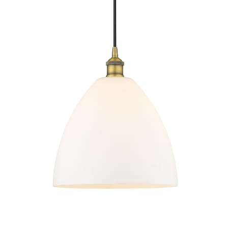 A large image of the Innovations Lighting 616-1P-14-12 Edison Dome Pendant Brushed Brass / Matte White