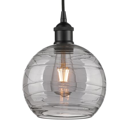 A large image of the Innovations Lighting 616-1P 10 8 Athens Deco Swirl Pendant Matte Black / Light Smoke Deco Swirl