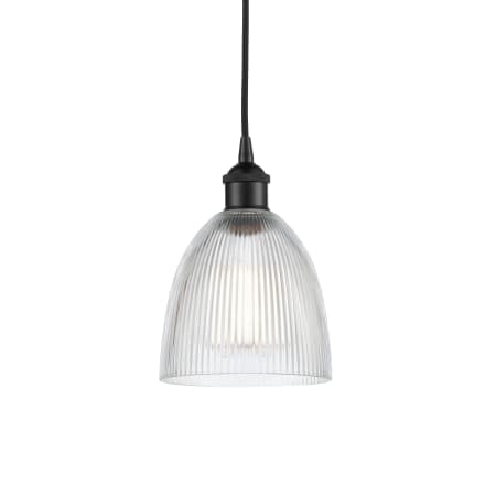 A large image of the Innovations Lighting 616-1P-10-6 Castile Pendant Matte Black / Clear