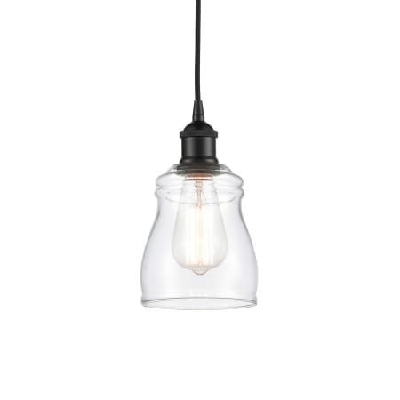 A large image of the Innovations Lighting 616-1P-10-5 Ellery Pendant Matte Black / Clear