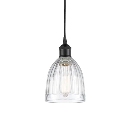A large image of the Innovations Lighting 616-1P-10-6 Brookfield Pendant Matte Black / Clear