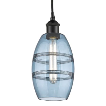 A large image of the Innovations Lighting 616-1P 8 6 Vaz Pendant Matte Black / Princess Blue