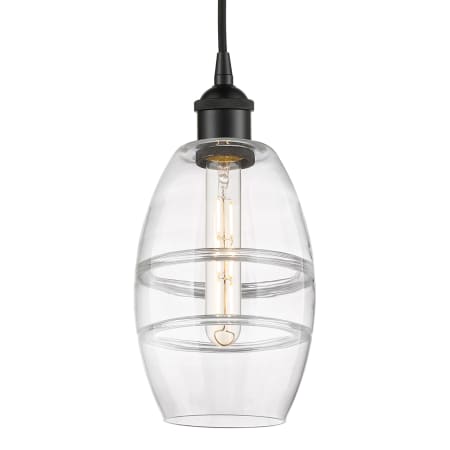 A large image of the Innovations Lighting 616-1P 8 6 Vaz Pendant Matte Black / Clear