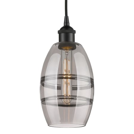 A large image of the Innovations Lighting 616-1P 8 6 Vaz Pendant Matte Black / Light Smoke