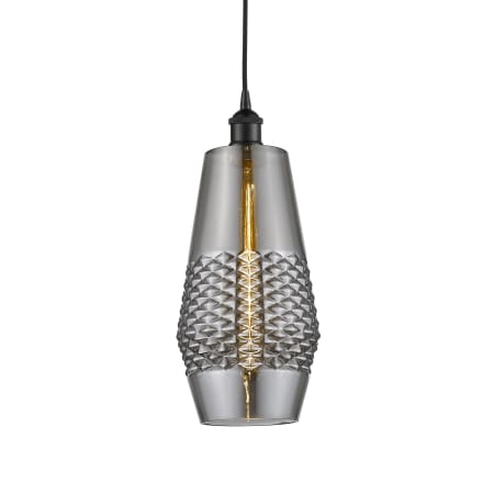 A large image of the Innovations Lighting 616-1P-17-7 Windham Pendant Matte Black / Smoked