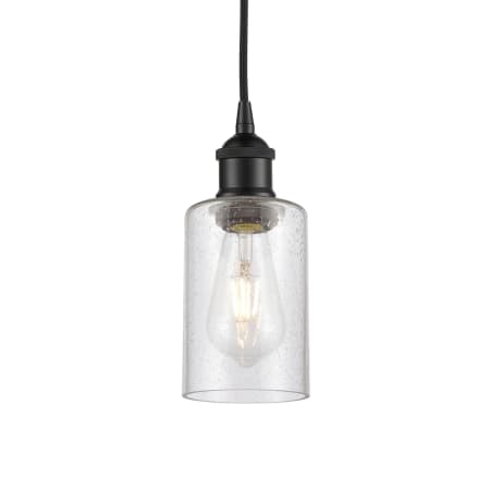 A large image of the Innovations Lighting 616-1P-10-4 Clymer Pendant Matte Black / Seedy